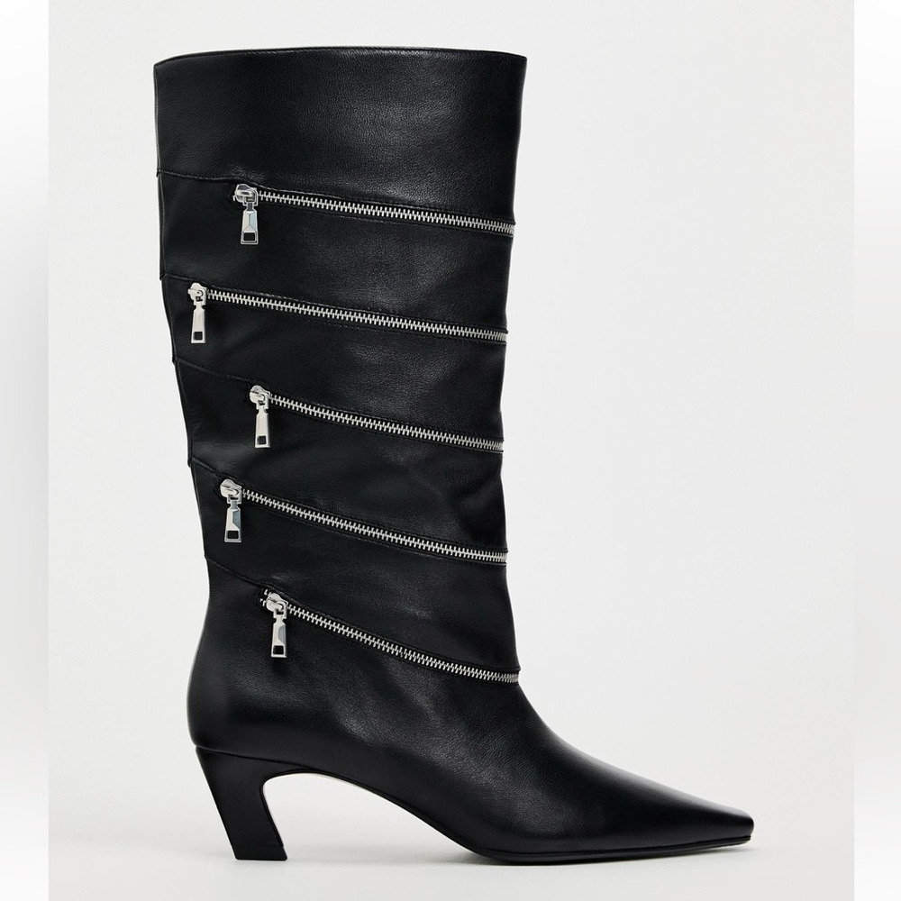 Zara zippered slouch leather boot